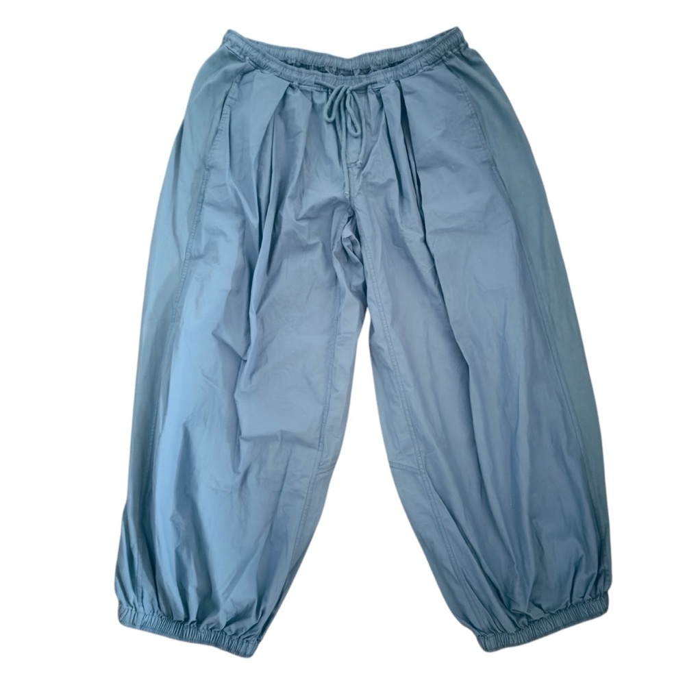Anthropologie Blue Drawstring Wide-Leg Elastic Hem Pants - Picture 2 of 4